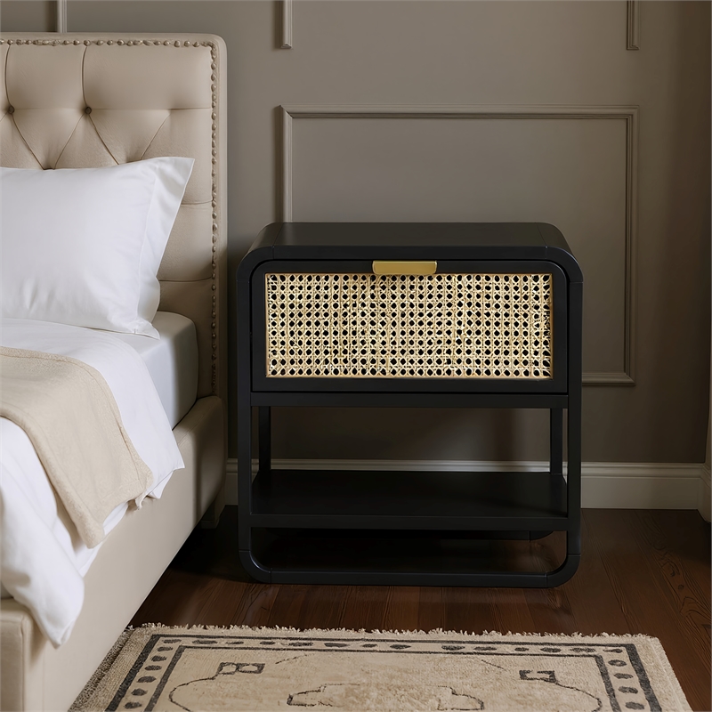 Meridian Furniture Sage Black Wood Veneer Night Stand