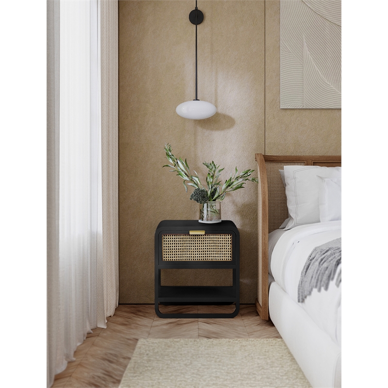 Meridian Furniture Sage Black Wood Veneer Night Stand