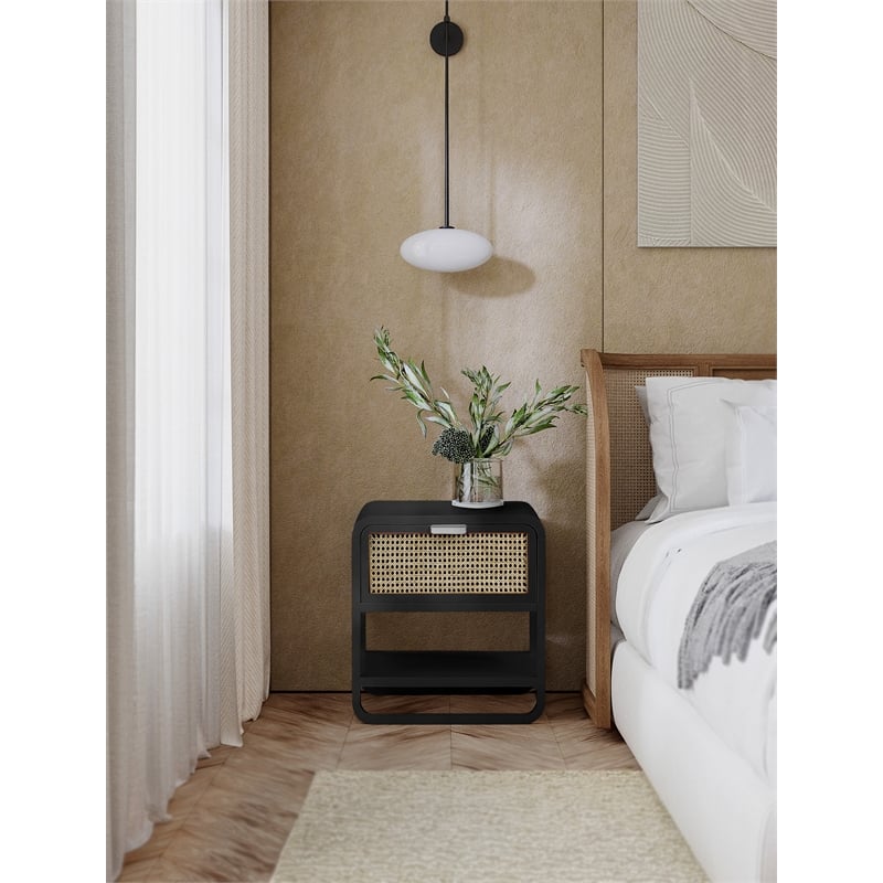 Meridian Furniture Sage Black Wood Veneer Night Stand