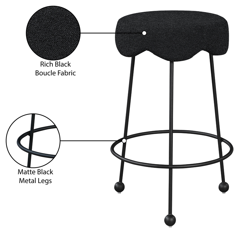 Meridian Furniture Fleur Black Boucle Fabric Counter Stool