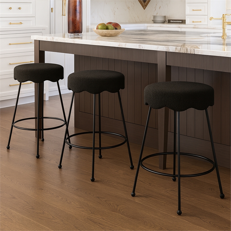 Meridian Furniture Fleur Black Boucle Fabric Counter Stool