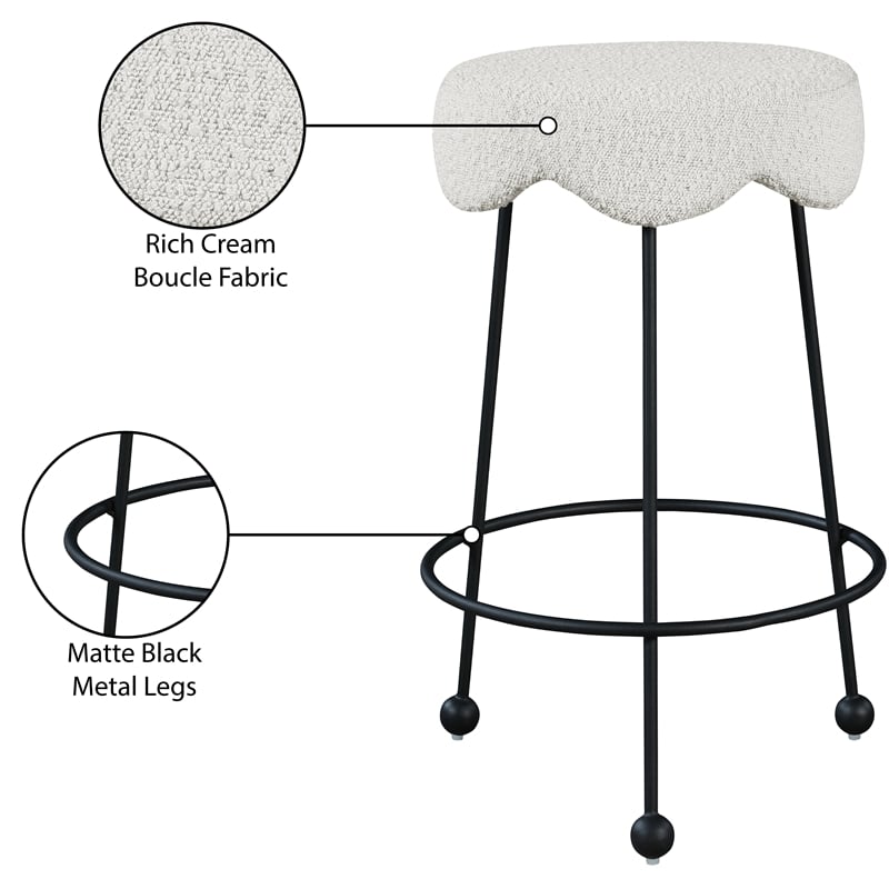 Meridian Furniture Fleur Cream Boucle Fabric Counter Stool