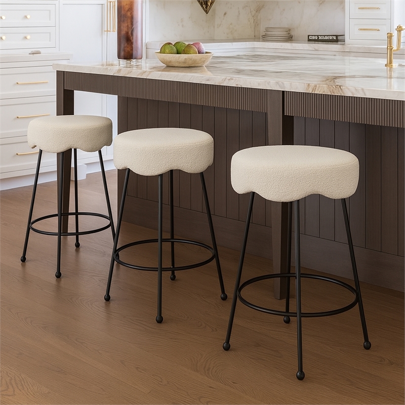 Meridian Furniture Fleur Cream Boucle Fabric Counter Stool