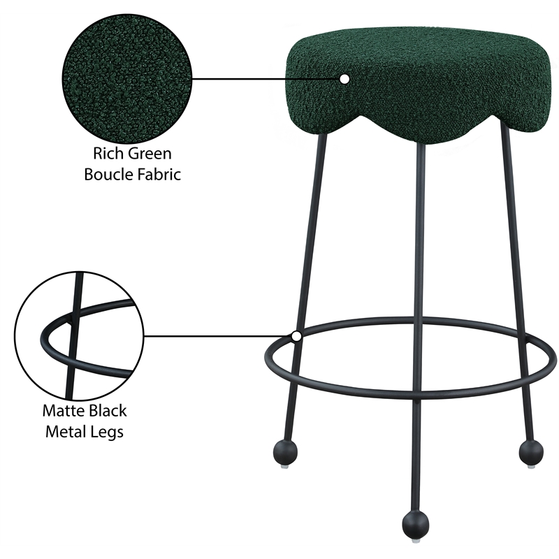 Meridian Furniture Fleur Green Boucle Fabric Counter Stool