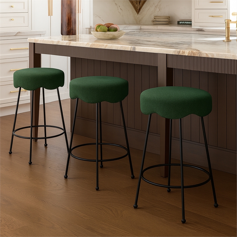 Meridian Furniture Fleur Green Boucle Fabric Counter Stool