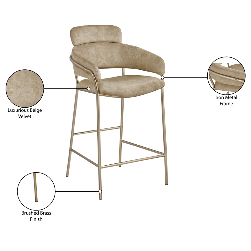 Meridian Furniture Yara Beige Velvet Counter Stool