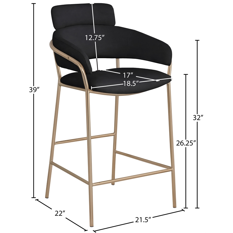Meridian Furniture Yara Black Velvet Counter Stool