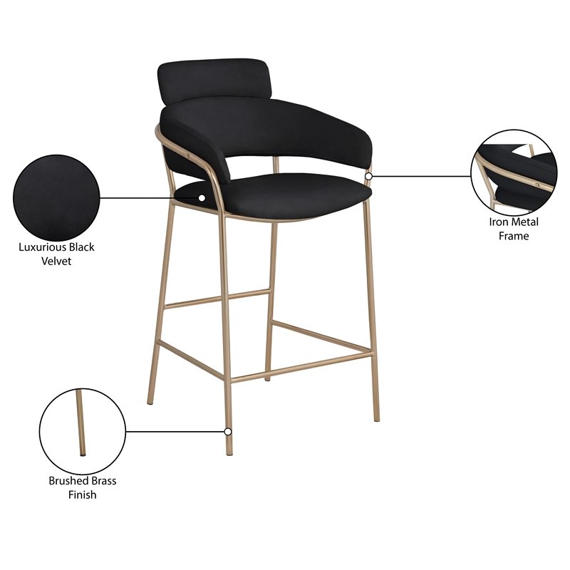 Meridian Furniture Yara Black Velvet Counter Stool