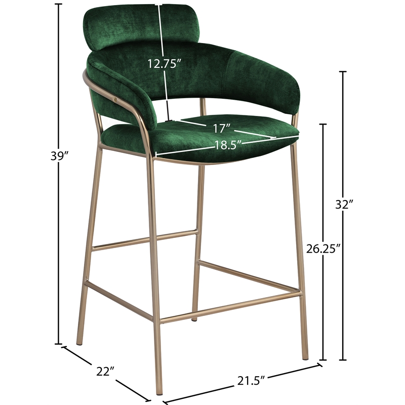 Meridian Furniture Yara Green Velvet Counter Stool