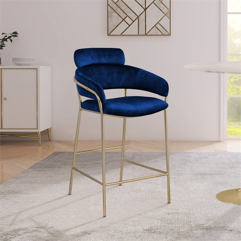 Meridian Furniture Yara Navy Velvet Counter Stool