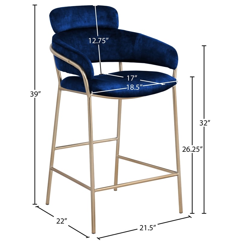 Meridian Furniture Yara Navy Velvet Counter Stool