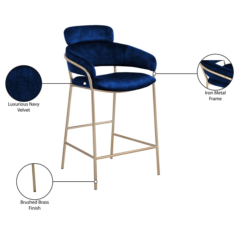 Meridian Furniture Yara Navy Velvet Counter Stool