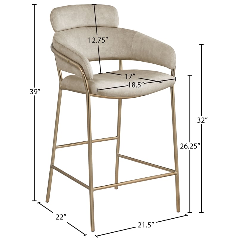 Meridian Furniture Yara Stone Velvet Counter Stool