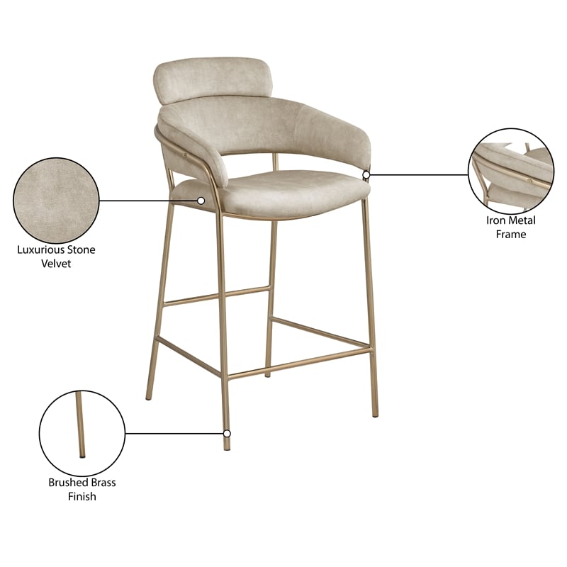 Meridian Furniture Yara Stone Velvet Counter Stool