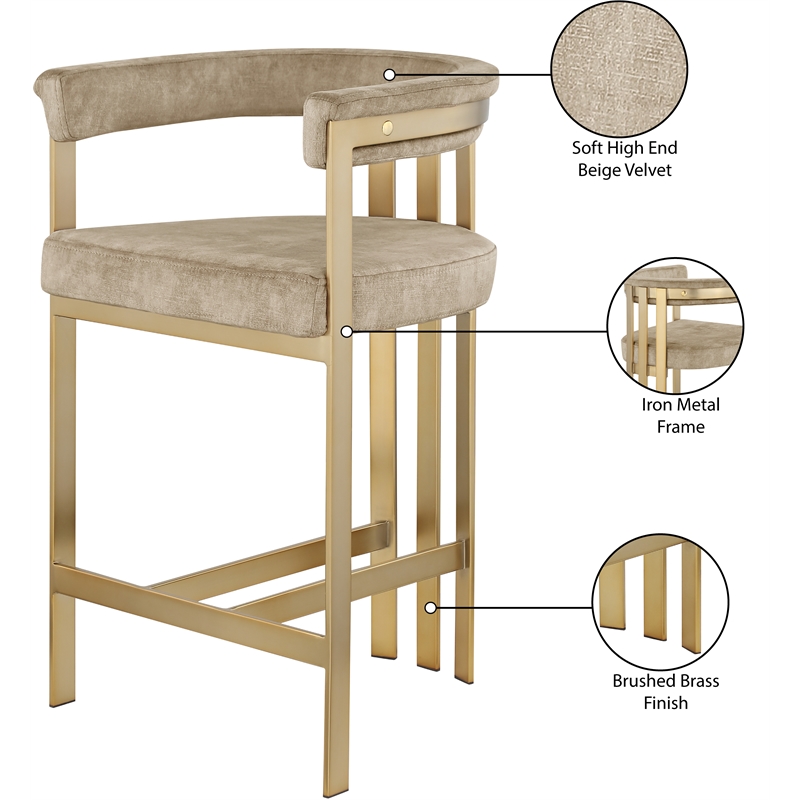 Meridian Furniture Marcello Beige Velvet Counter Stool (Set of 2)