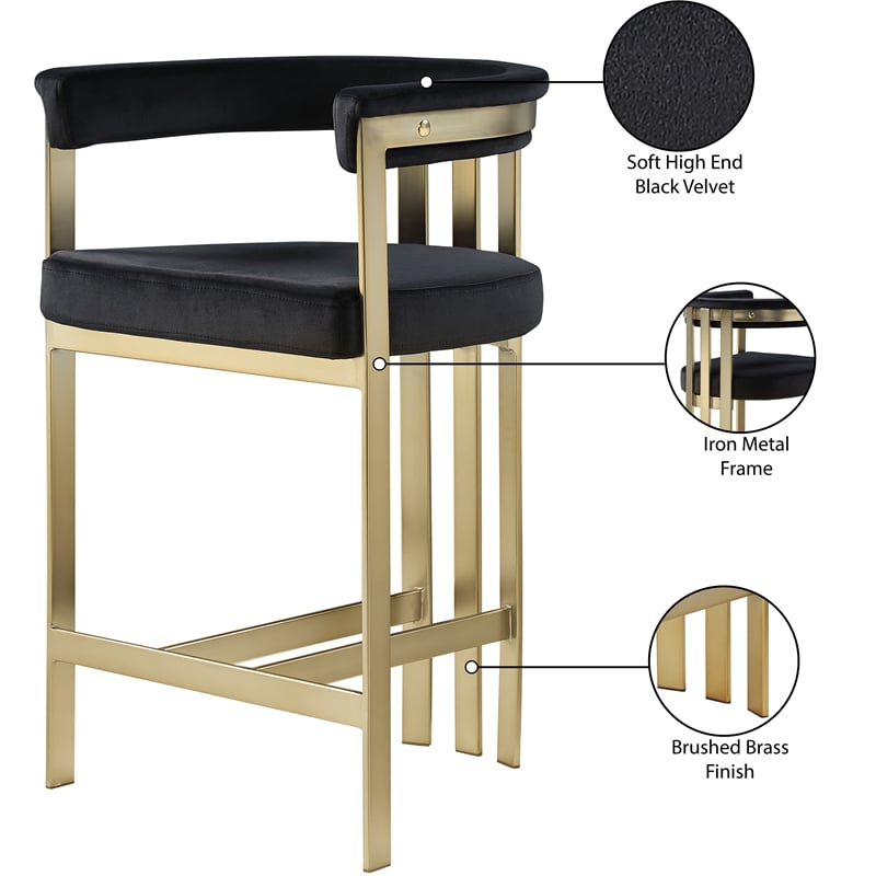 Meridian Furniture Marcello Black Velvet Counter Stool (Set of 2)