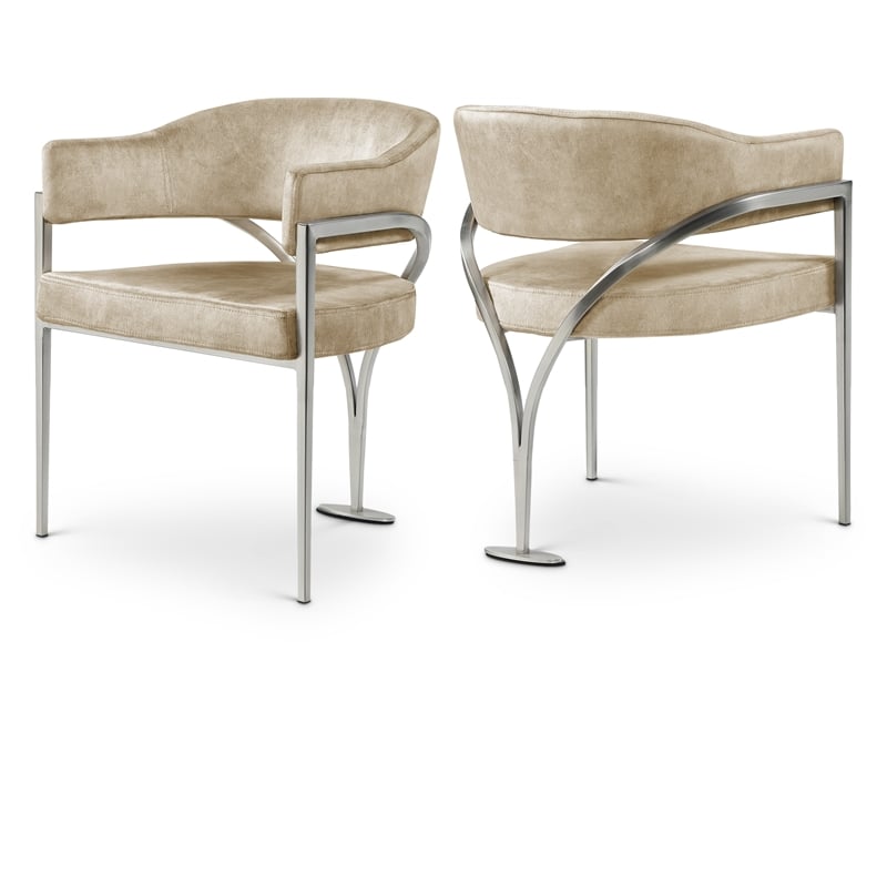 Meridian Furniture Madelyn Beige Velvet Dining Chair (Set of 2)