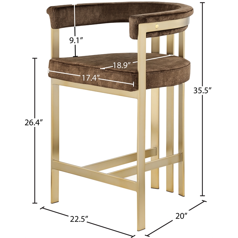 Meridian Furniture Marcello Brown Velvet Counter Stool (Set of 2)