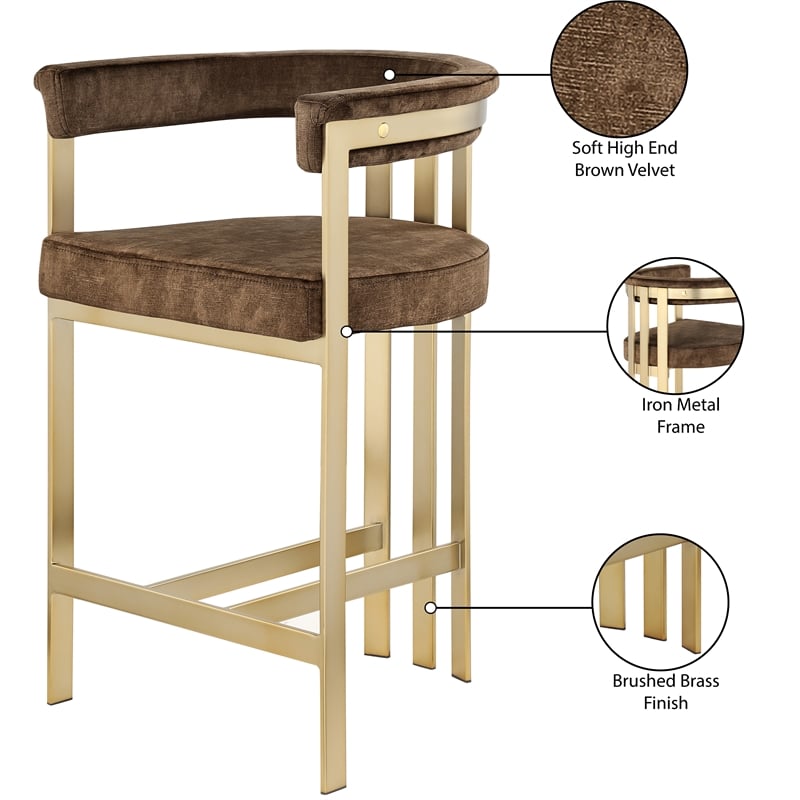 Meridian Furniture Marcello Brown Velvet Counter Stool (Set of 2)