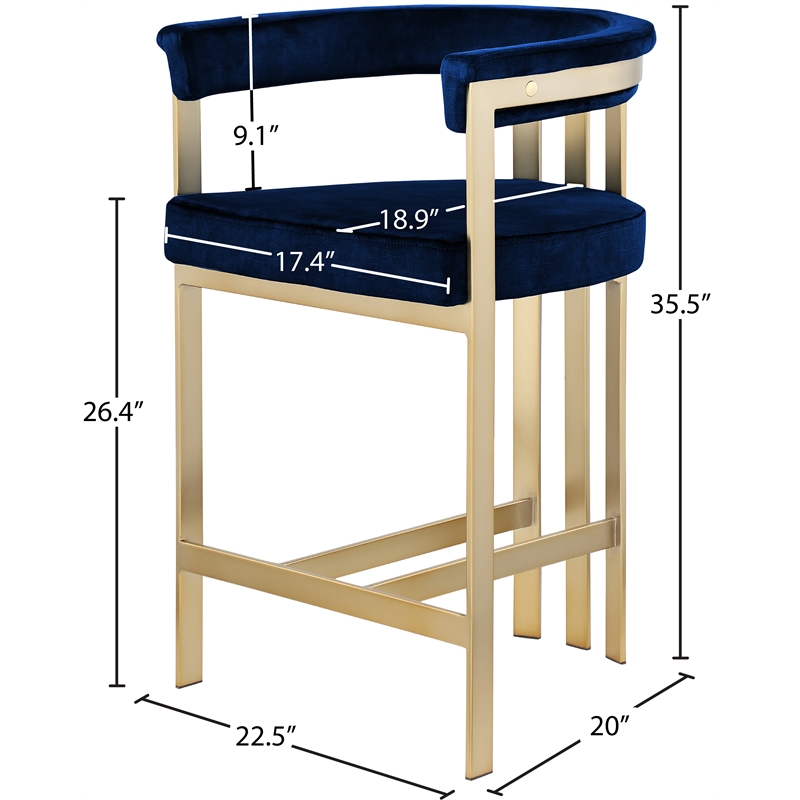 Meridian Furniture Marcello Navy Velvet Counter Stool (Set of 2)