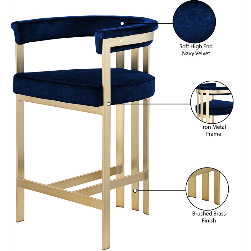 Meridian Furniture Marcello Navy Velvet Counter Stool (Set of 2)