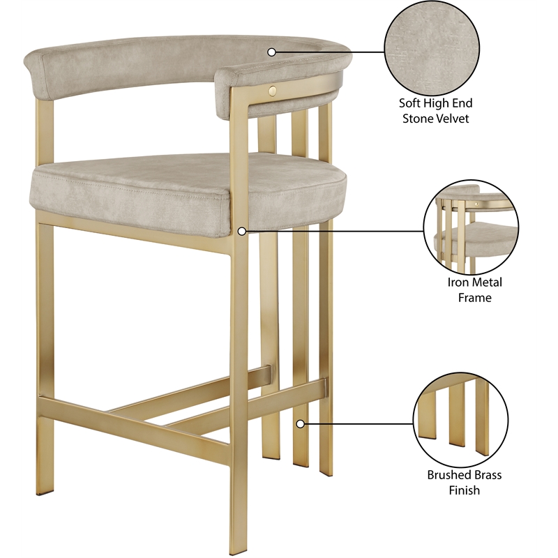 Meridian Furniture Marcello Stone Velvet Counter Stool (Set of 2)