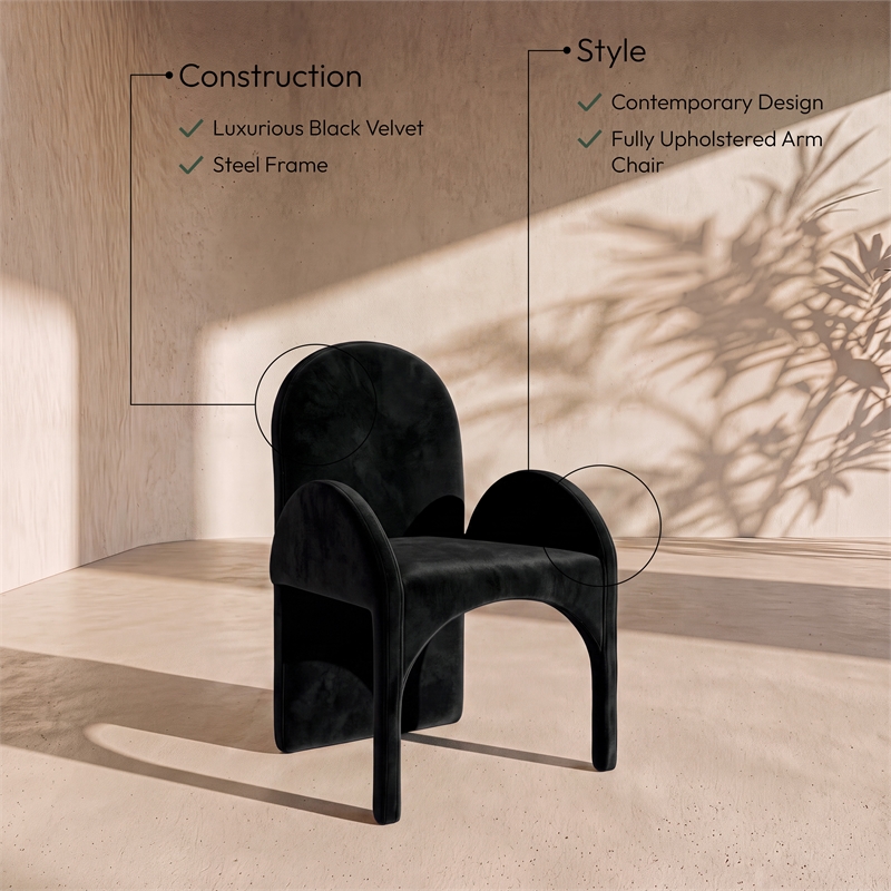 Meridian Furniture Summer Black Velvet Dining Arm Chair (Set of 2)