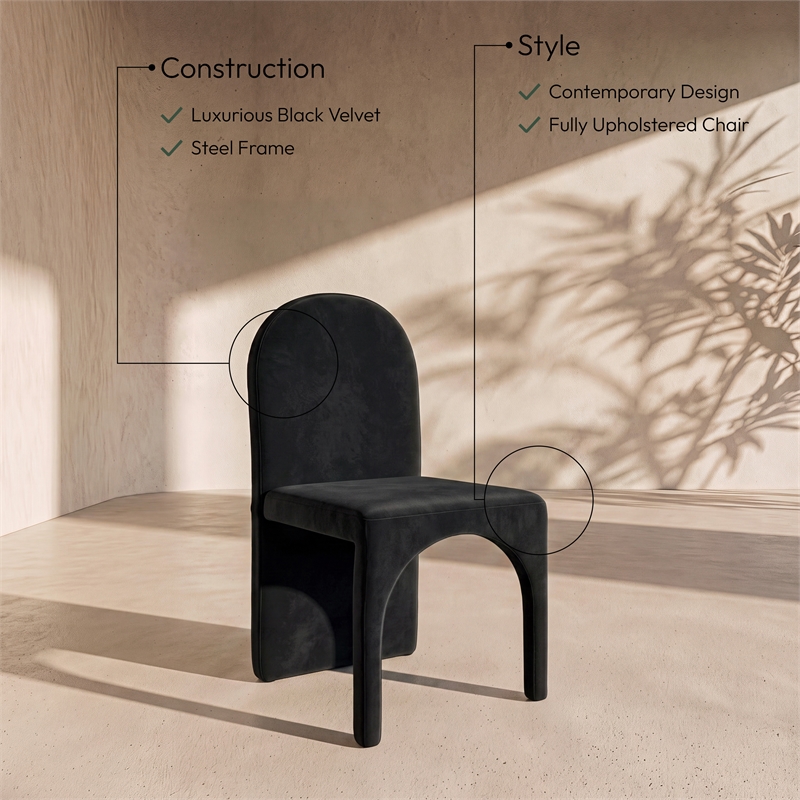 Meridian Furniture Summer Black Velvet Dining Side Chair (Set of 2)