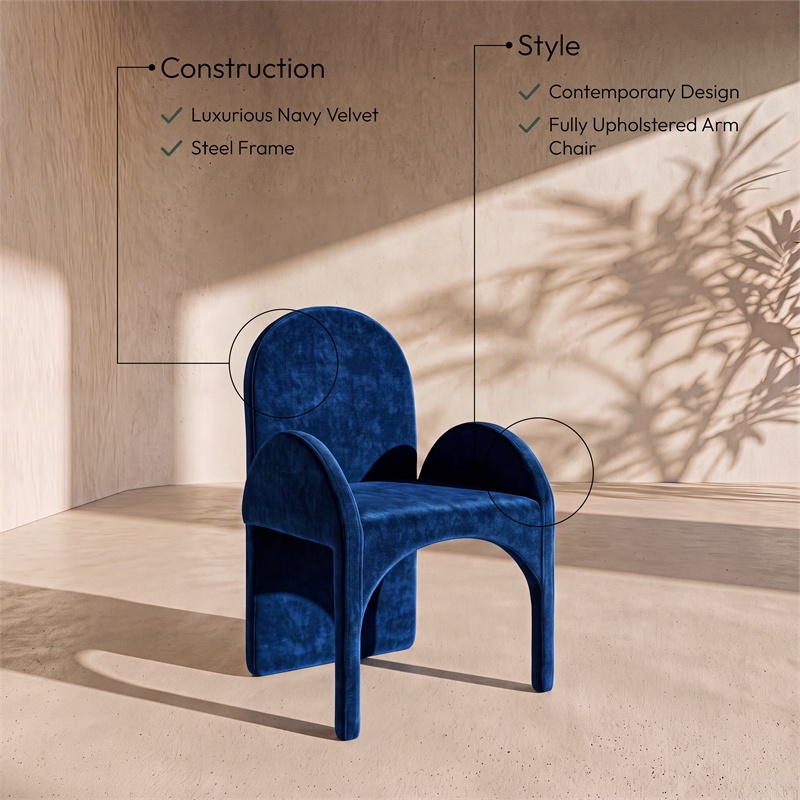 Meridian Furniture Summer Navy Velvet Dining Arm Chair (Set of 2)