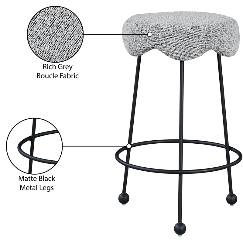 Meridian Furniture Fleur Grey Boucle Fabric Counter Stool