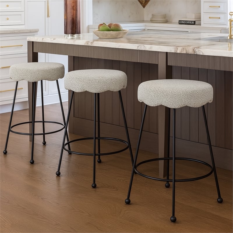 Meridian Furniture Fleur Grey Boucle Fabric Counter Stool