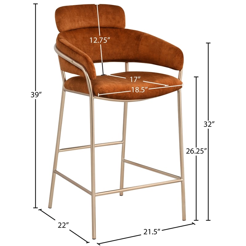 Meridian Furniture Yara Cognac Velvet Counter Stool