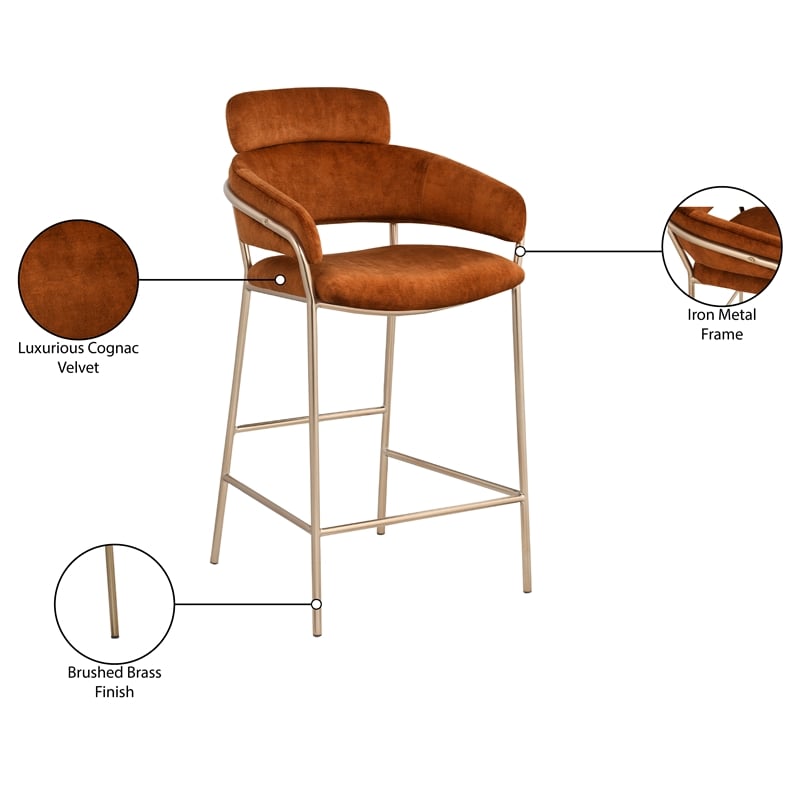 Meridian Furniture Yara Cognac Velvet Counter Stool