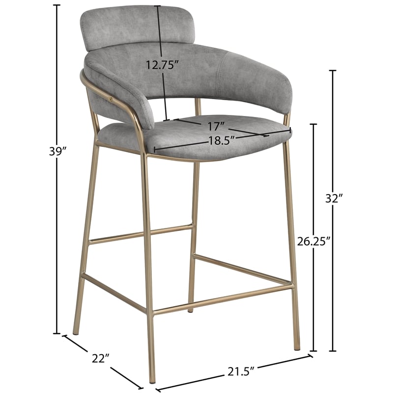 Meridian Furniture Yara Grey Velvet Counter Stool