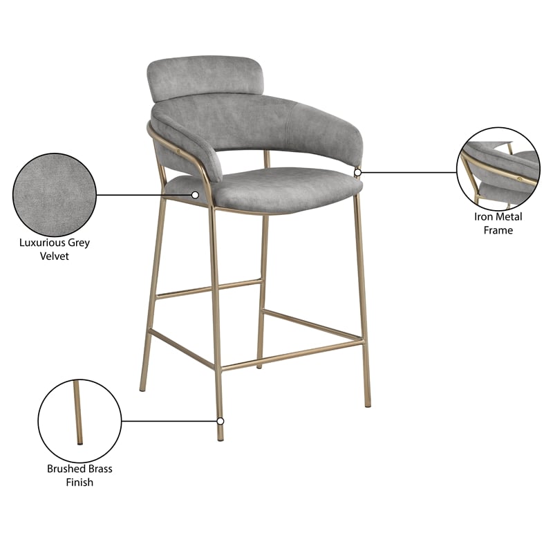 Meridian Furniture Yara Grey Velvet Counter Stool