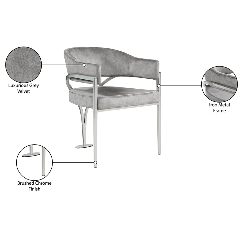 Meridian Furniture Madelyn Grey Velvet Dining Chair (Set of 2)