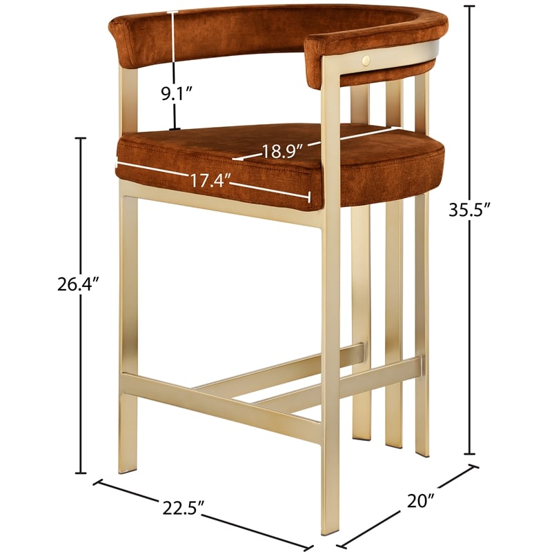 Meridian Furniture Marcello Cognac Velvet Counter Stool (Set of 2)