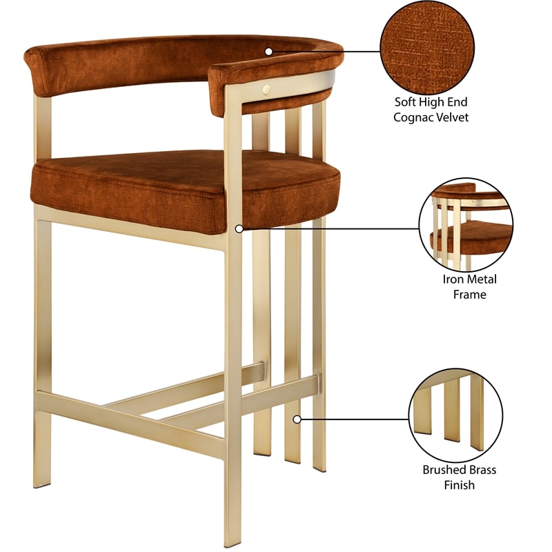 Meridian Furniture Marcello Cognac Velvet Counter Stool (Set of 2)
