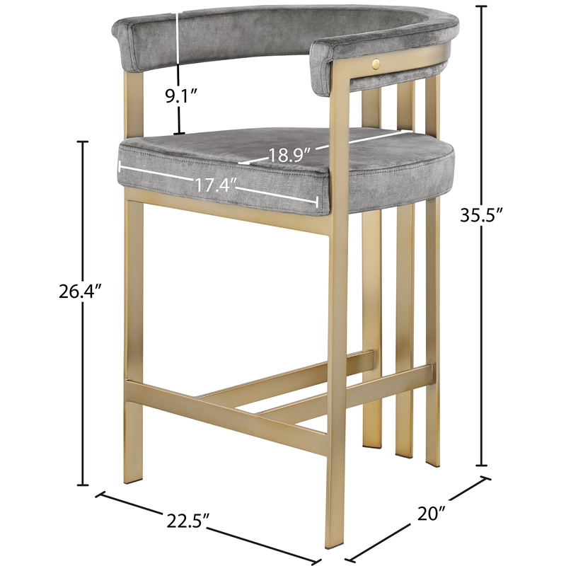 Meridian Furniture Marcello Grey Velvet Counter Stool (Set of 2)