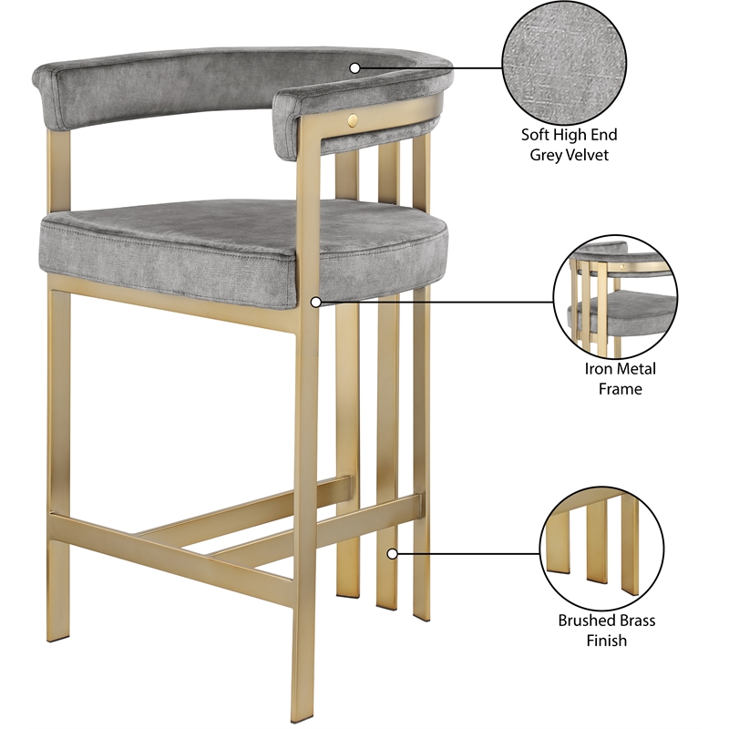 Meridian Furniture Marcello Grey Velvet Counter Stool (Set of 2)