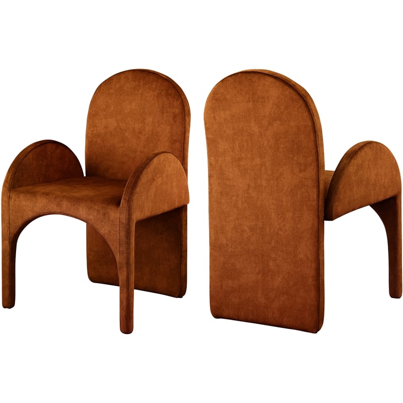 Meridian Furniture Summer Cognac Velvet Dining Arm Chair (Set of 2)