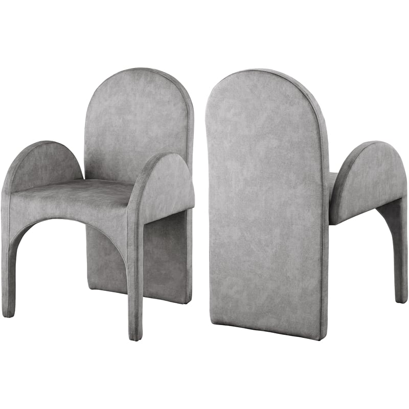 Meridian Furniture Summer Grey Velvet Dining Arm Chair (Set of 2)