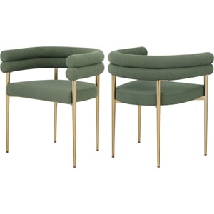 meridian furniture brielle green boucle fabric dining chair (set of 2)