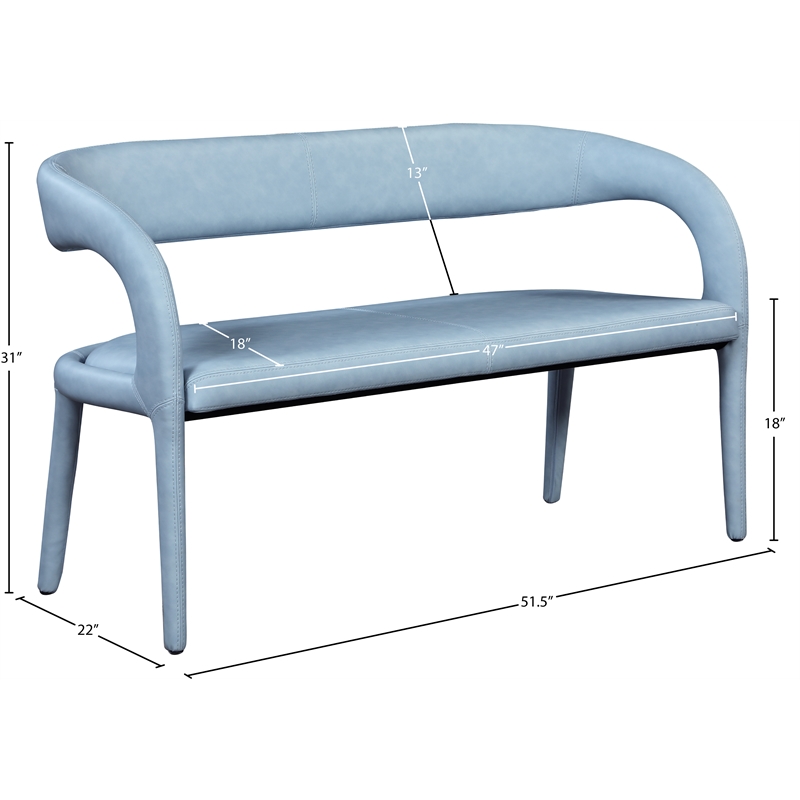 Meridian Furniture Sylvester Light Blue Vegan Leather Bench