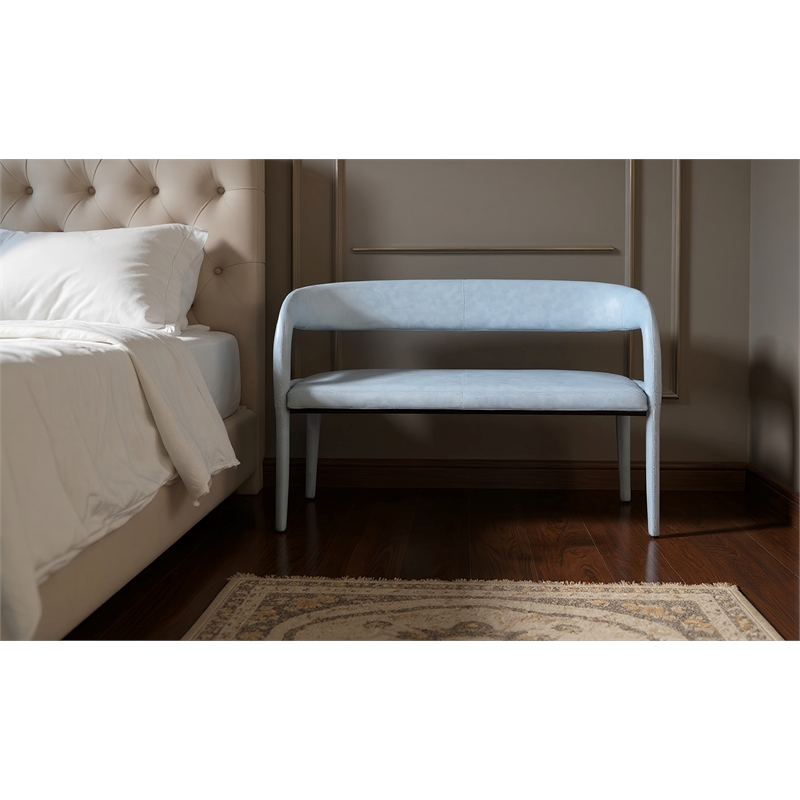 Meridian Furniture Sylvester Light Blue Vegan Leather Bench