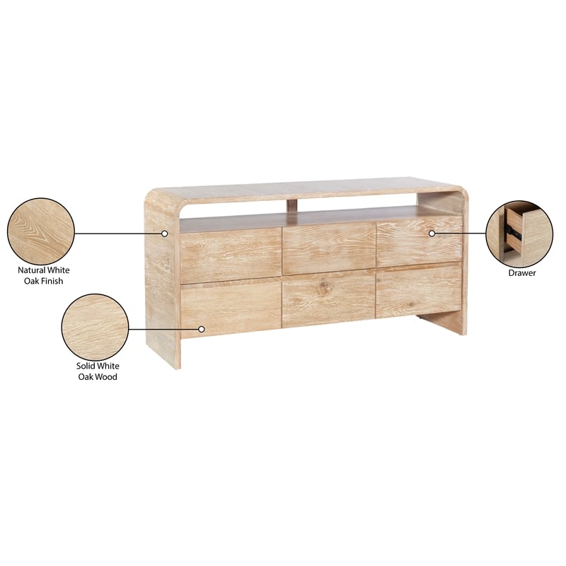 Meridian Furniture Cresthill Natural Solid Oak Wood Dresser