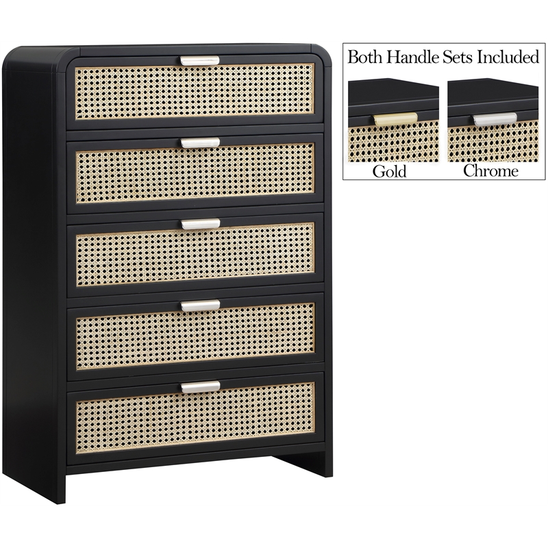 Meridian Furniture Sage Black Chest with Natural Cane Drawer Front