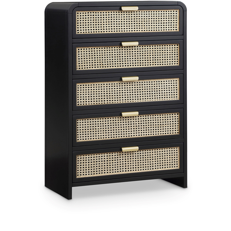 Meridian Furniture Sage Black Chest with Natural Cane Drawer Front