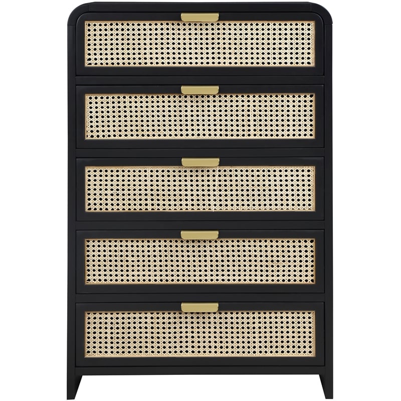 Meridian Furniture Sage Black Chest with Natural Cane Drawer Front