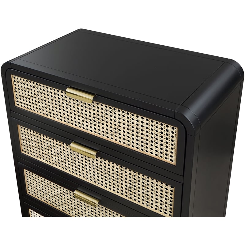 Meridian Furniture Sage Black Chest with Natural Cane Drawer Front